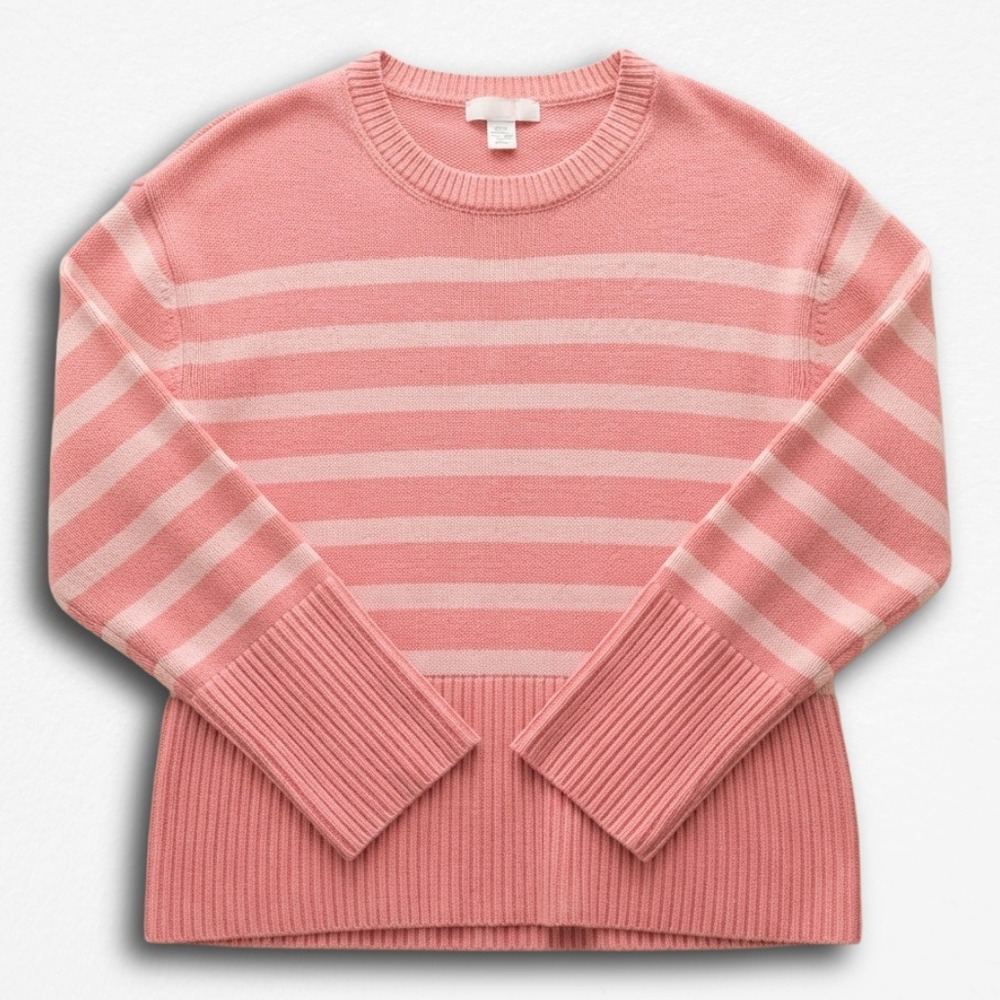 Gap Womens Pink Striped Crewneck Knit Sweater Long Sleeve Ribbed Pullover Small